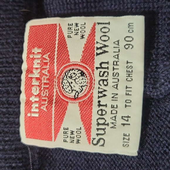INTERKNIT AUSTRALIA Vintage Superwash Wool Navy Heavy Duty Outdoor Sweater - Picture 2 of 10